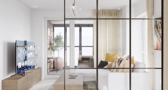 Example of a glass partition in bathroom space